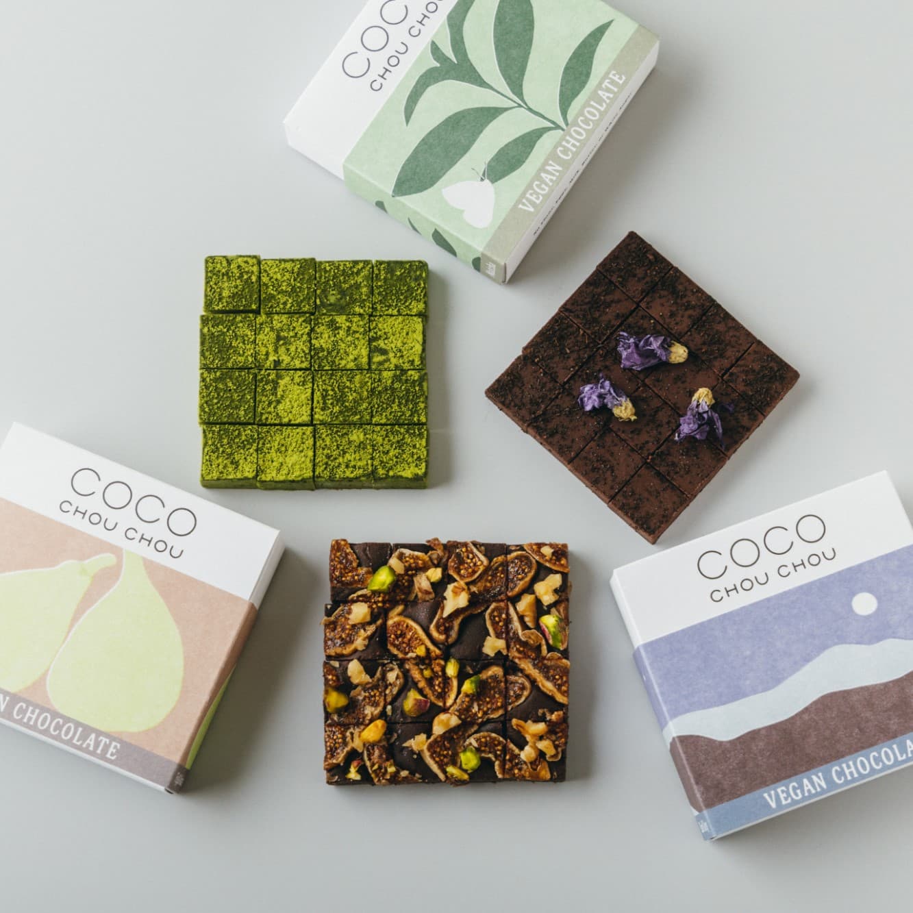 ヴィーガン生チョコレート イチジク＆ナッツ・アールグレイ・抹茶