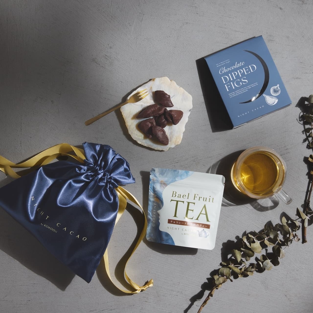 ギフトセット(いちじくのダークチョコがけとティー)巾着・紙袋付